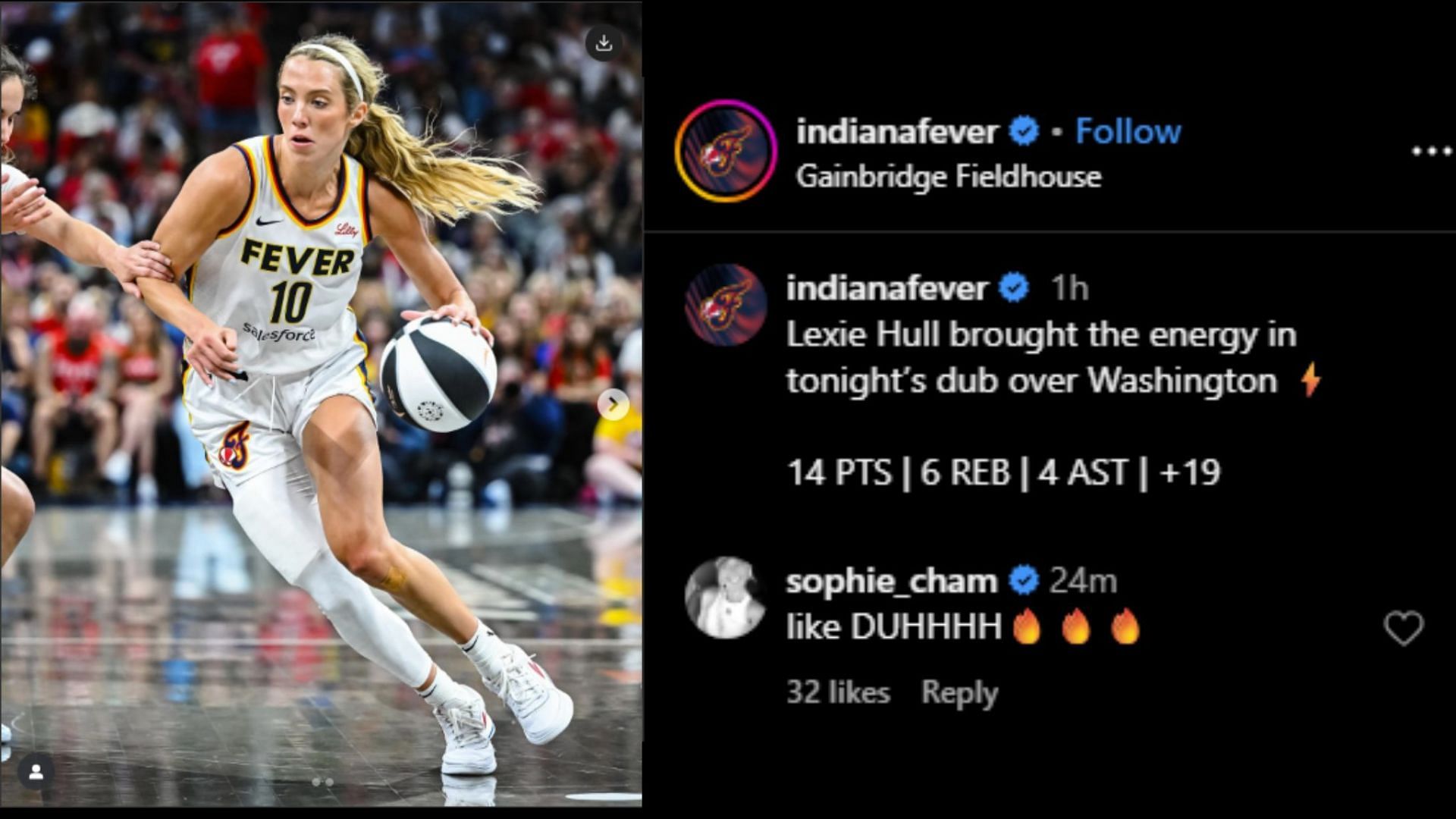 Sophie Cunningham super excited for Lexie Hull after spectacular effort in Fever's win vs Mystics